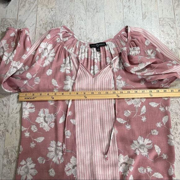 Fred David Pink Floral Tie Neck Long Sleeve Top Size Small - Picture 10 of 15